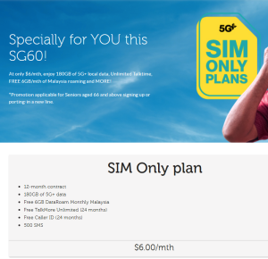 Singtel launches 180 GB 5G+ senior plan at S$6/mth
