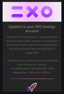 GXS Interest Rates Nerfed to 1.08% and 1.38% p.a. – Starting 6 Aug 2025