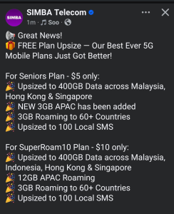 SIMBA Telecom upgrade its Senior plan and SuperRoam10 to 400 GB shared data and 100 SMS