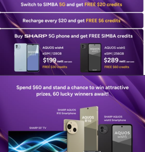 SIMBA SG60 National Day offer – free credits for port in, recharge and purchase of Sharp wish4/5 + lucky draw